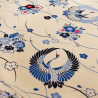 Tissu beige japonais en coton, motif grues, KUREN, fabriqué au Japon largeur 112 cm x 1m