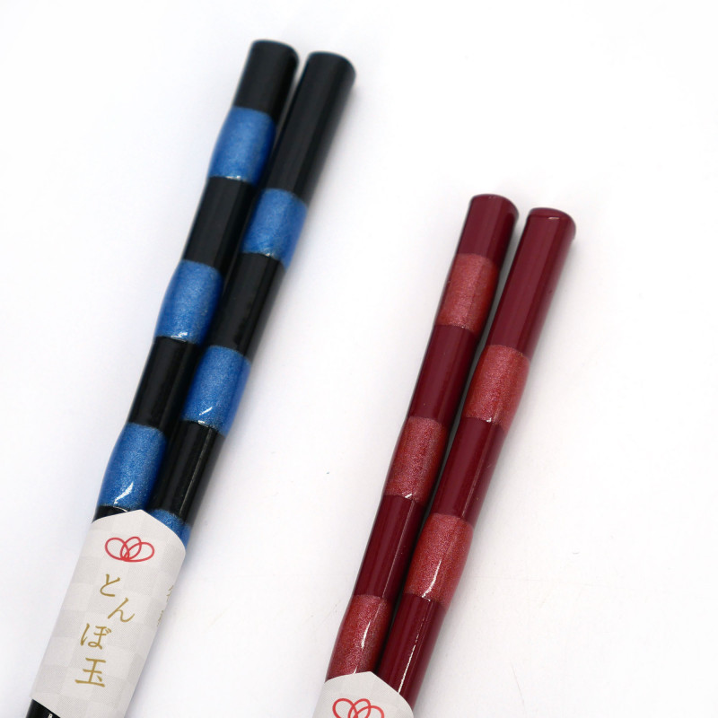 Pair of Japanese chopsticks in red or blue natural wood, WAKASA NURI ICHIBAN, 21 or 23 cm