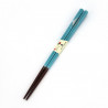 Pair of Japanese chopsticks in blue natural wood with Mount Fuji pattern, WAKASA NURI FUJI, 23 cm