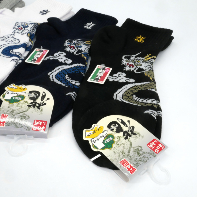 Baumwollsocken mit japanischem Drachenmuster und Stickerei, FURIKU, Farbe nach Wahl, 25-27 cm