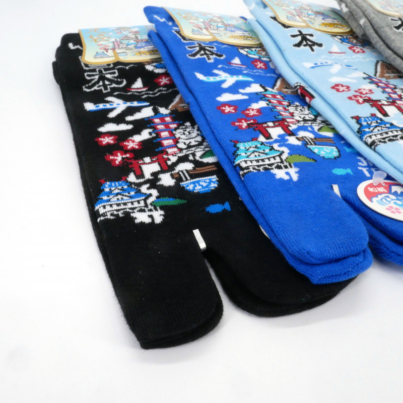 Japanese cotton socks with Japanese country pattern, KUNI, color of your choice, 25-28 cm