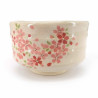 Ciotola giapponese per cerimonia del tè - chawan, beige, fiori rosa, SAKURA