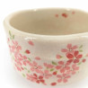 Japanese tea ceremony bowl - chawan, beige, pink flowers, SAKURA