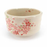 Cuenco japonés para la ceremonia del té - chawan, beige, flores rosas, SAKURA