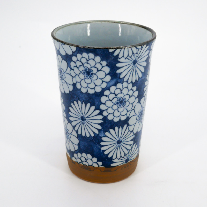 Grand mug japonais à thé en céramique - Hanazome Bleu