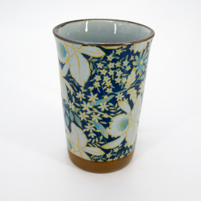 Grande tazza da tè giapponese in ceramica - Shippo Flowers Blue