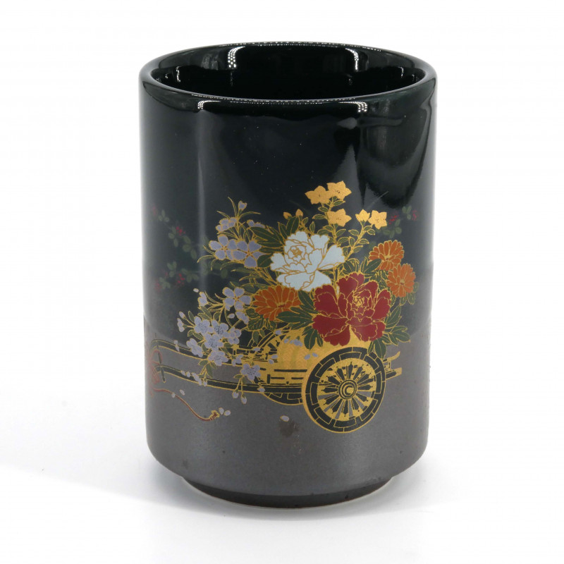 Taza de té de sushi de laca Iga, carrito de flores, hanaguruma