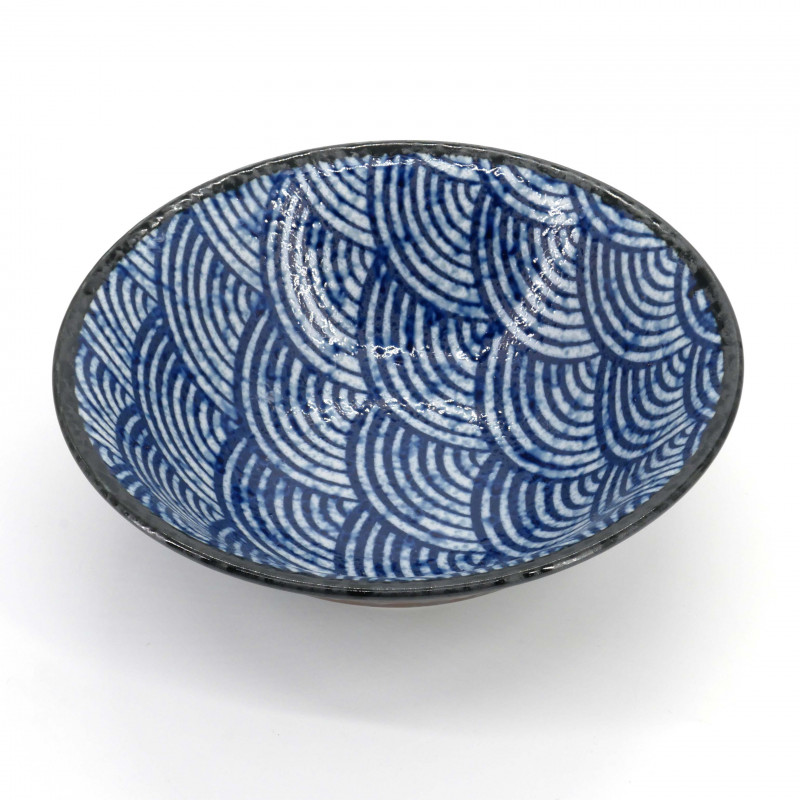 Ciotola ramen giapponese in ceramica blu, SEIGAIHA