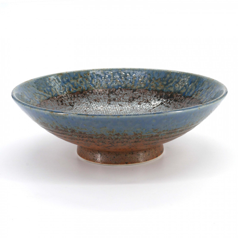 Japanische ausgestellte Keramikschale Ø24 cm, braun und indigoblau, CHAIRO INDIGOBURU