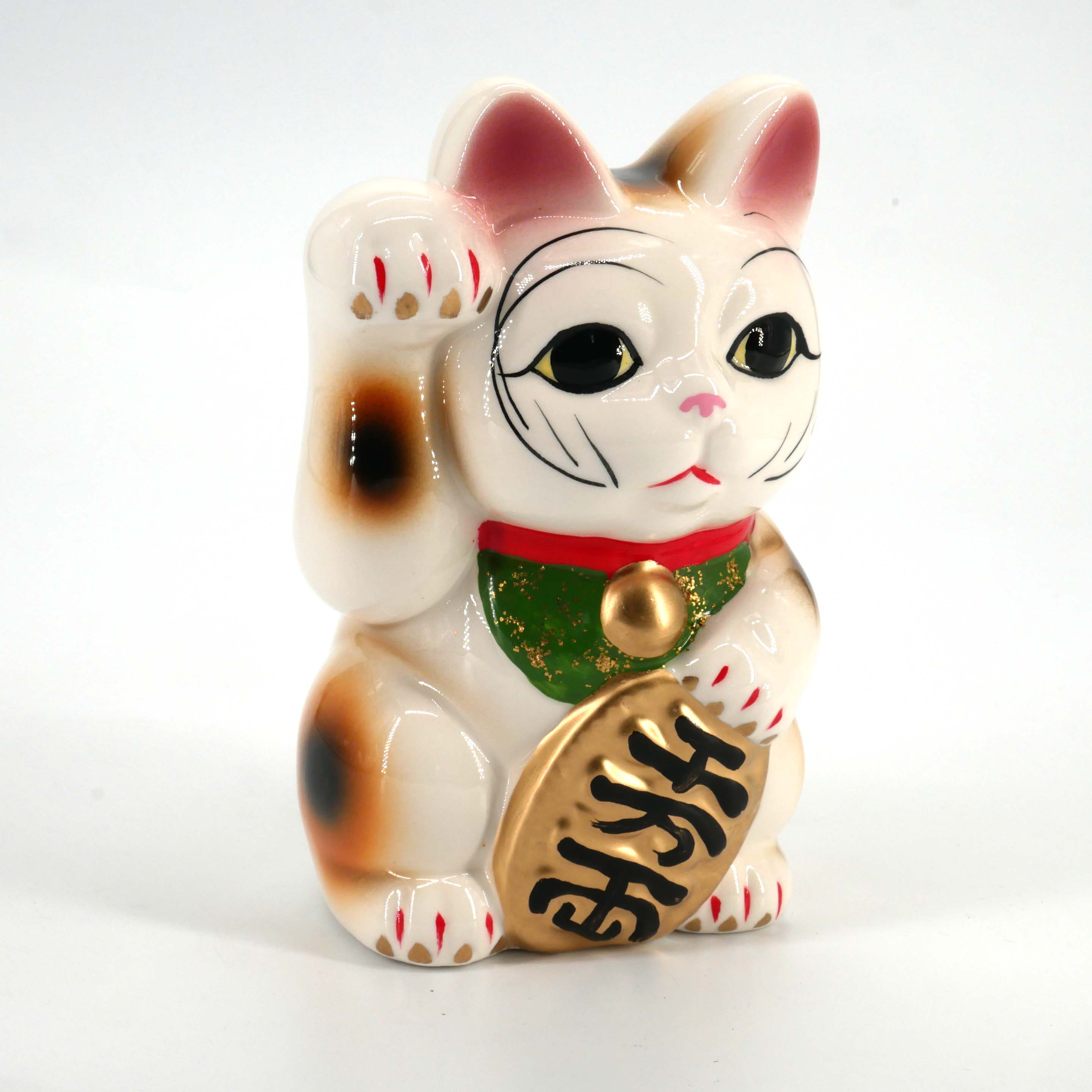 Chat blanc géant patte droite levée manekineko tirelire japonaise