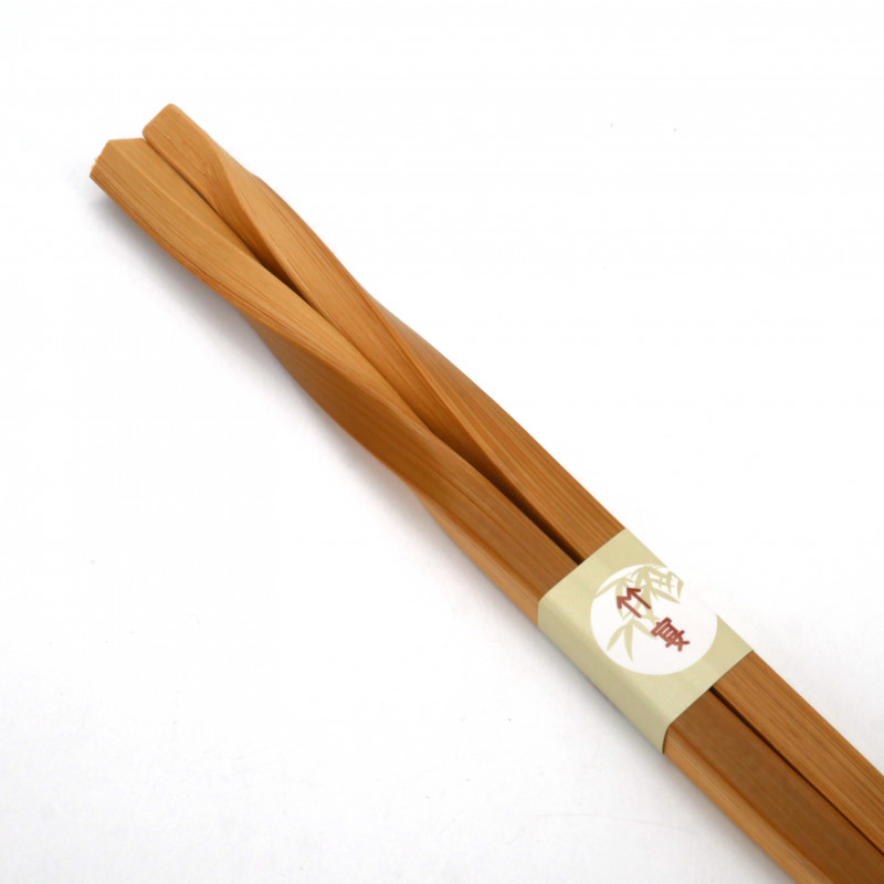 Paire de baguettes japonaises torsadé en bambou, NEJIRETA, 22.5 cm