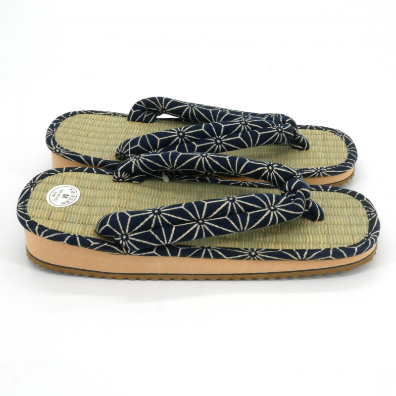 paire de sandales japonaises - Zori paille goza pour homme, ASANOHA 027, bleu