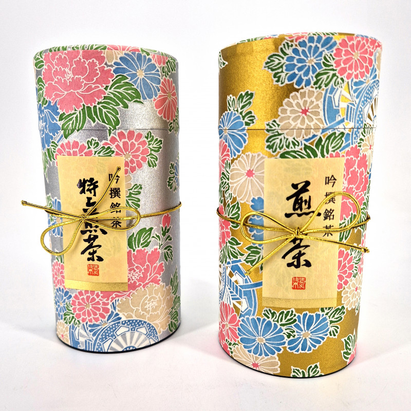 Duo aus japanischen goldenen und silbernen Teedosen, bedeckt mit Washi-Papier, YAYOI GOSHO, 200 g