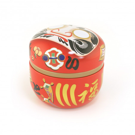 red Japanese blue tea box Daruma