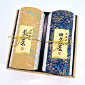 Dúo de cajas de té japonesas azules y amarillas cubiertas con papel washi, HANAGOYOMI, 200 g