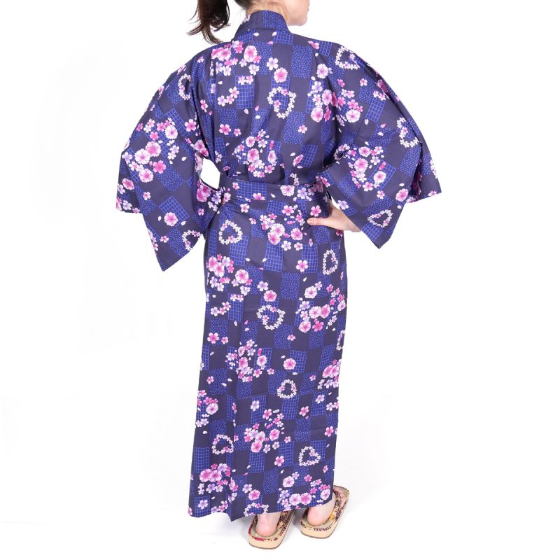 Kimono in cotone giapponese viola, KOMONICHIMATSU-NI-SAKURA, porpora