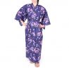 kimono japonais violet en coton pour femme KOMONICHIMATSU-NI-SAKURA