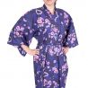 kimono japonais violet en coton pour femme KOMONICHIMATSU-NI-SAKURA