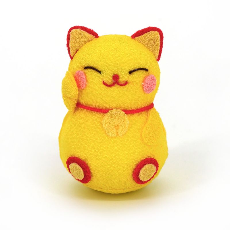 Muñeca okiagari manekineko amarilla de tejido chirimen - OKIAGARI MANEKINEKO - 5 cm