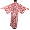 Kimono in cotone rosso giapponese, TATESHIMA-NI-SAKURA, rosso