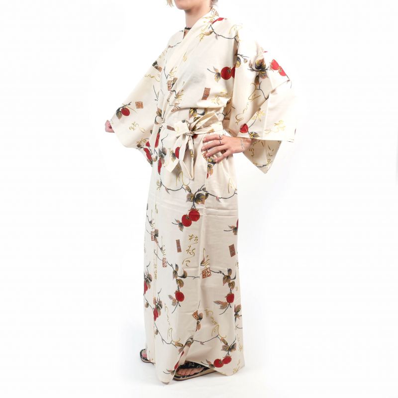 White cotton kimono for women - KAKI