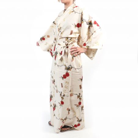 Kimono blanc en coton pour femme - KAKI