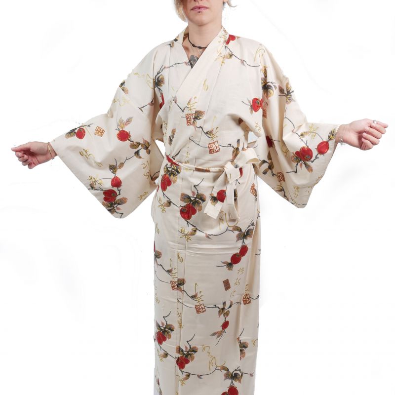 Kimono de algodón blanco para mujer - KAKI