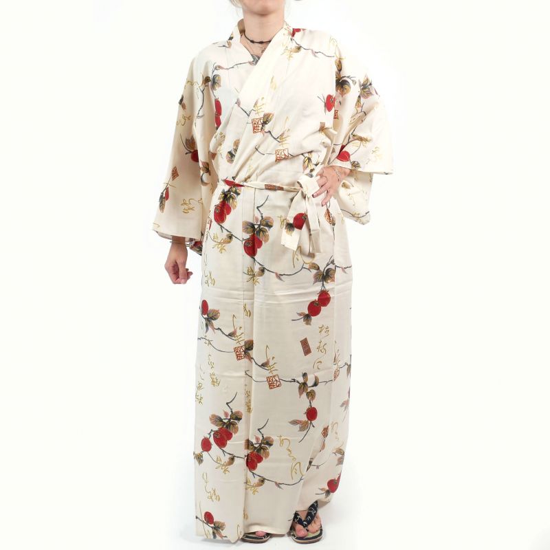 White cotton kimono for women - KAKI