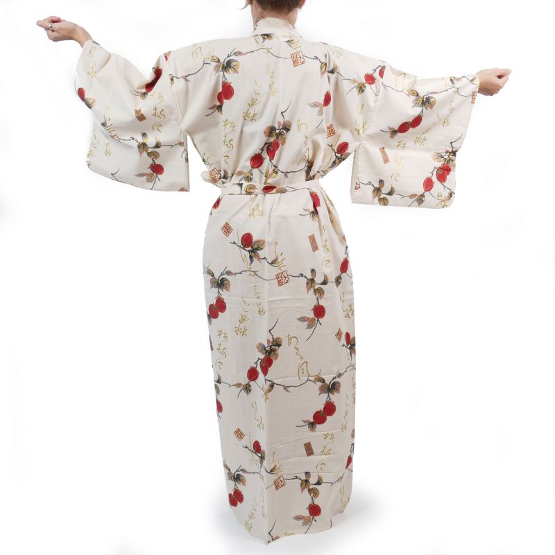 White cotton kimono for women - KAKI