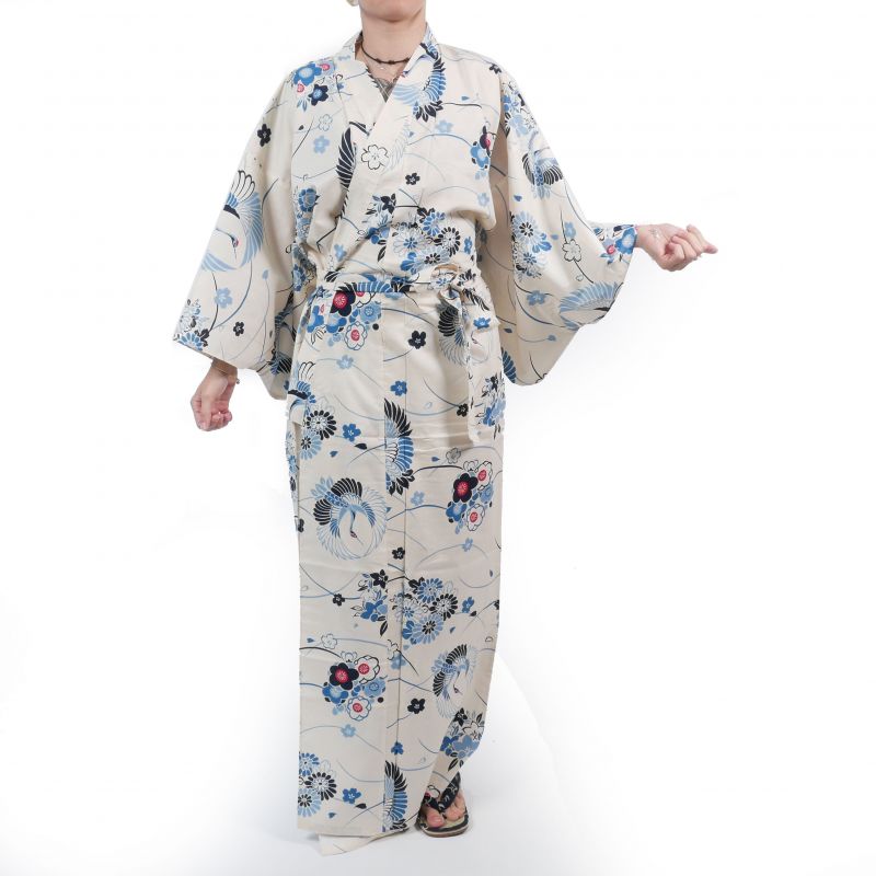 Kimono de algodón blanco para mujer - MARU NI TSURU