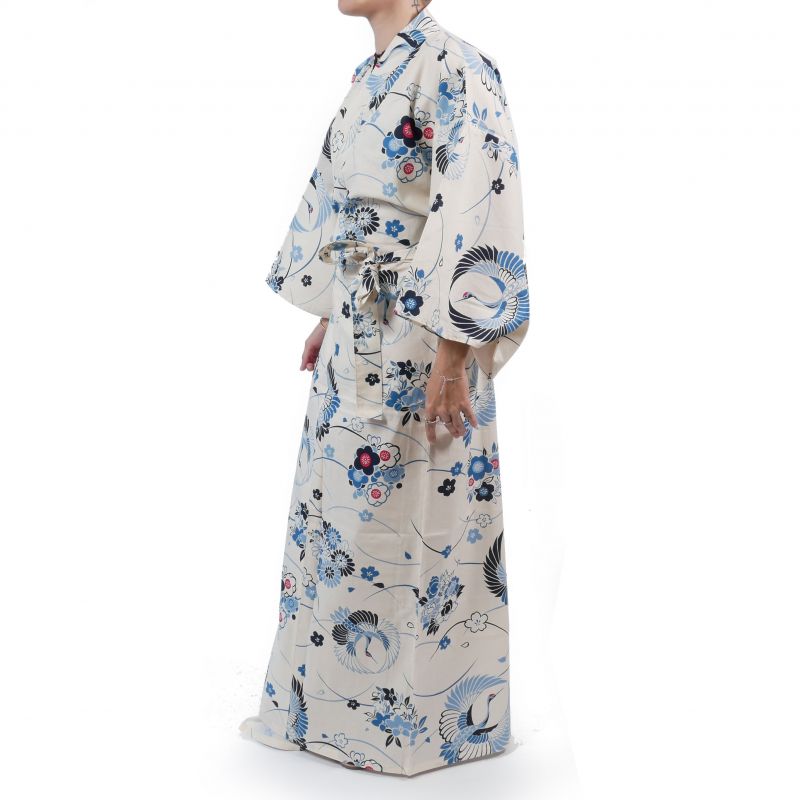 Kimono blanc en coton pour femme - MARU NI TSURU