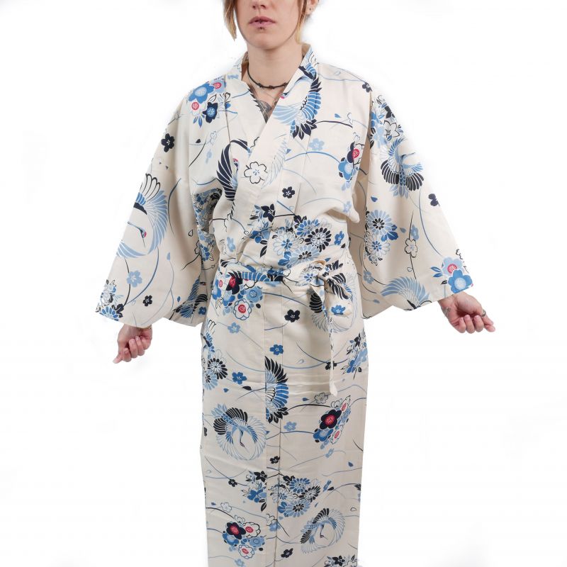 Kimono in cotone bianco per donna - MARU NI TSURU