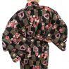 Kimono de algodón negro japonés, KOMONICHIMATSU-NI-SAKURA, negro