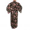 Kimono de algodón negro japonés, KOMONICHIMATSU-NI-SAKURA, negro