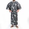 Japanischer schwarzer und weißer Baumwoll-Yukata mit Drachenmuster für Männer - RYUJIN