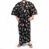 Yukata giapponese nero con motivi di carte hanafuda in cotone per uomo - HANAFUDA