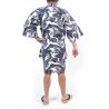 Happi Japanischer Baumwollkimono in Blau und Weiß mit Drachenmuster für Herren - RYU NO CHIKARA