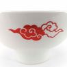 Cuenco de ramen japonés de cerámica, blanco con nubes rojas - AKAI KUMO