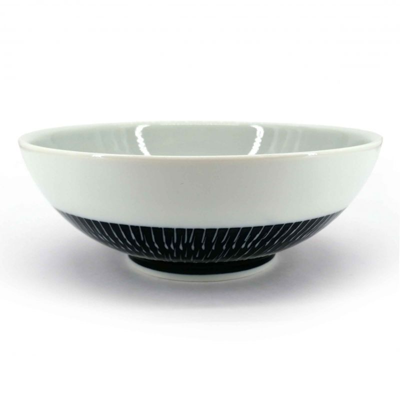 Cuenco de ramen japonés de cerámica, blanco y azul, patrón de espiral - RASEN