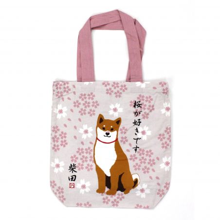 Bolso 100% algodón, BOLSO CANVA, shiba y flores.