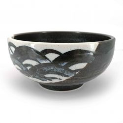 Ciotola di ramen giapponese in ceramica marrone onde nere - NAMI