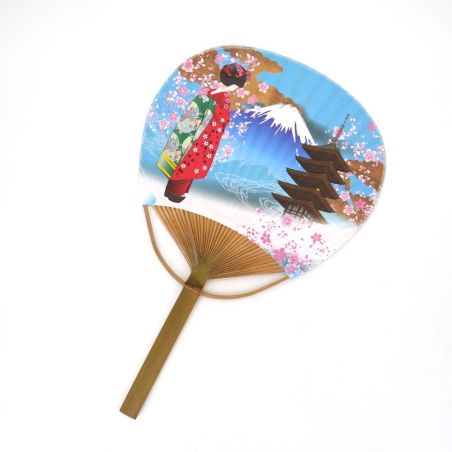 nicht faltender japanischer Fan, Uchiwa, GEISHA, blau