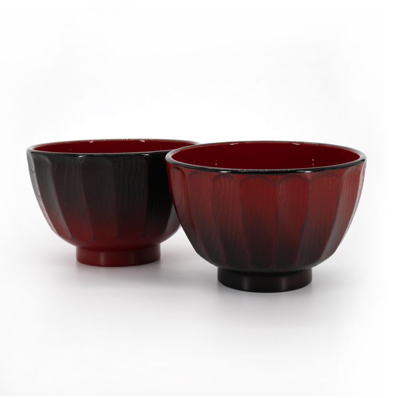 Cuenco japonés dúo negro y rojo en resina de imitación de madera - KIKUBORI BOKASHI - 10.9cm