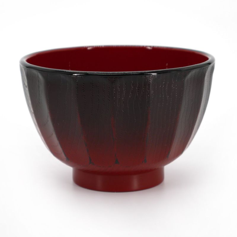 Cuenco japonés dúo negro y rojo en resina de imitación de madera - KIKUBORI BOKASHI - 10.9cm