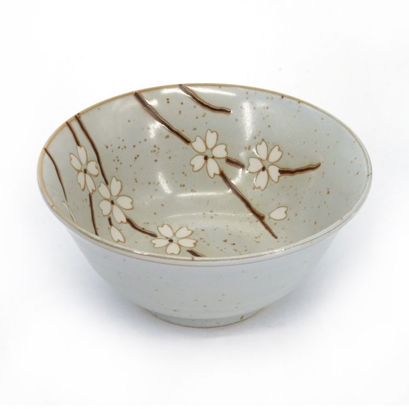 Set of 2 Japanese ceramic bowls beige and black - white petals - SAKURA