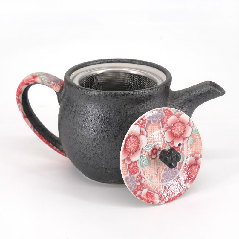 Japanese ceramic teapot - HANA - pink and gray