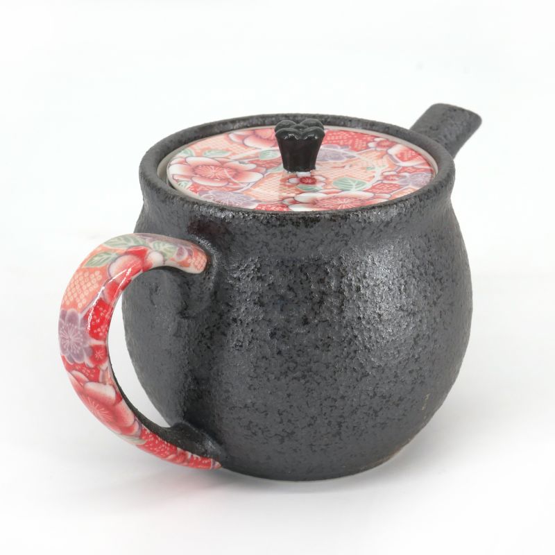 Japanese ceramic teapot - HANA - pink and gray