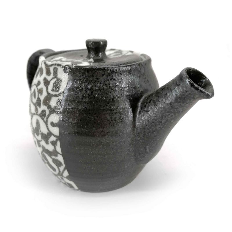 Japanische Keramik-Teekanne mit herausnehmbarem Filter, Schwarz und Arabesken - ARABESUKU
