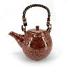 Japanische runde Keramik-Teekanne mit Bambusgriff und Filter, braun, GIN GANRYO