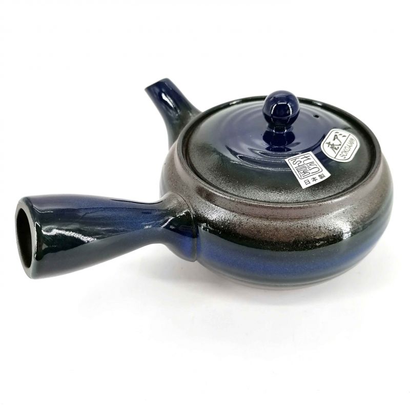 Teiera giapponese kyusu in ceramica marrone e blu - BURUENAMERU